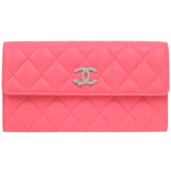 CHANEL Handbags - CHANEL Authentic Pink Lambskin Leather Logo Wallet